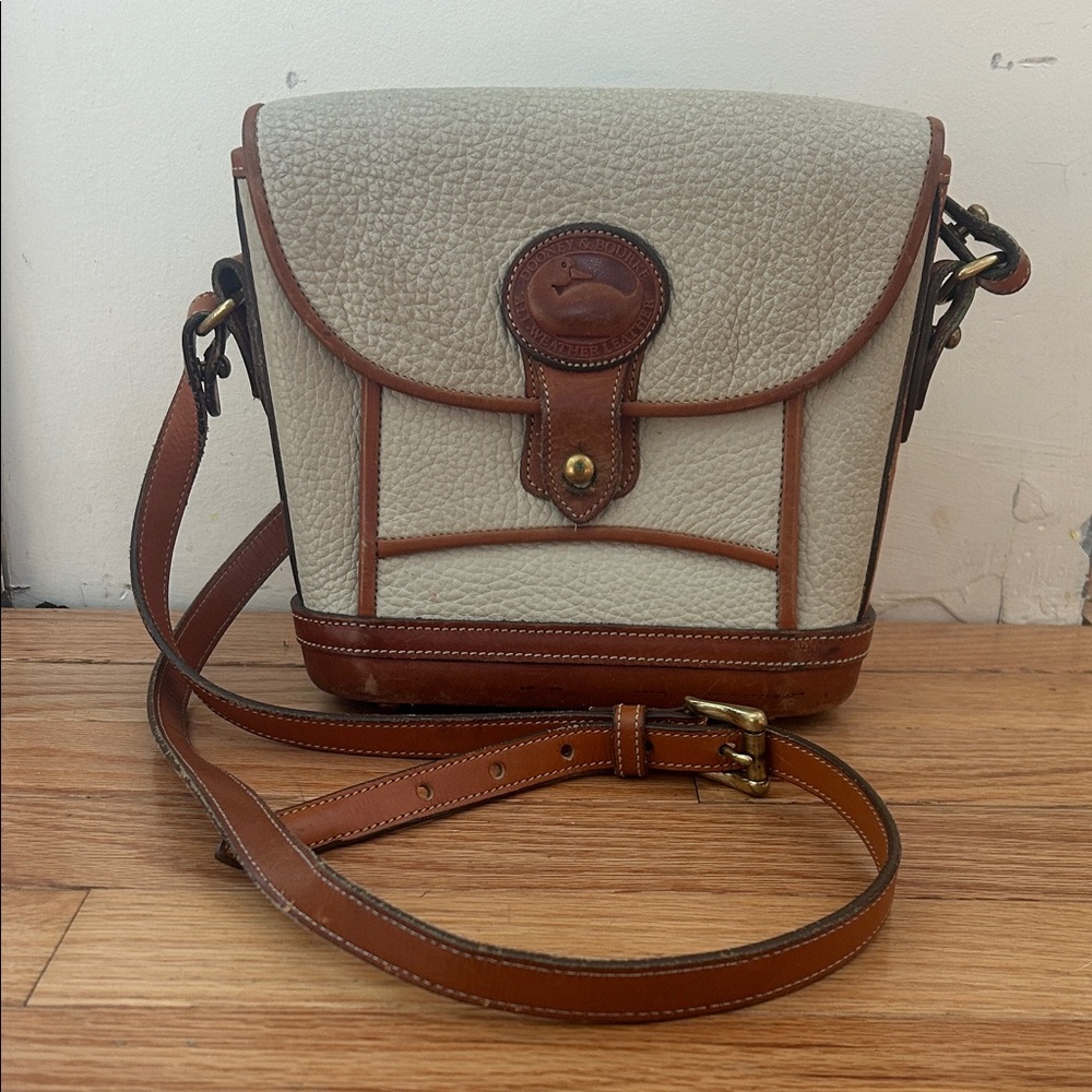 Dooney & Bourke Cream and Brown Crossbody Bag Leather Classic